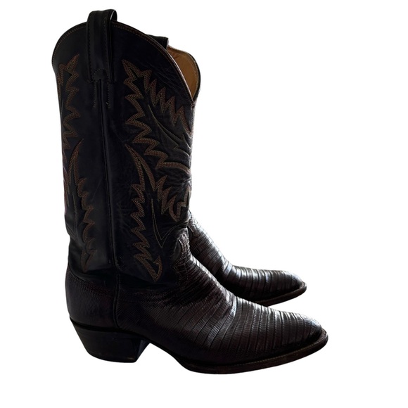 Vintage Justin Western Cowboy Boots Chocolate Lizard Leather 9090 - Picture 1 of 11